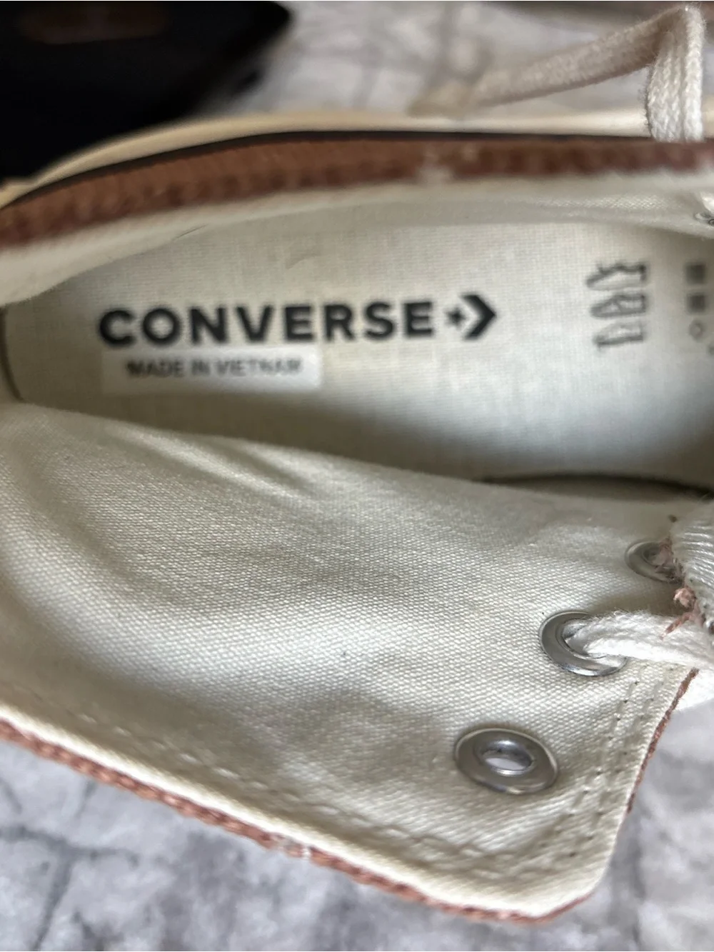 Converse High-Top Sneakers in Brown and White Canvas